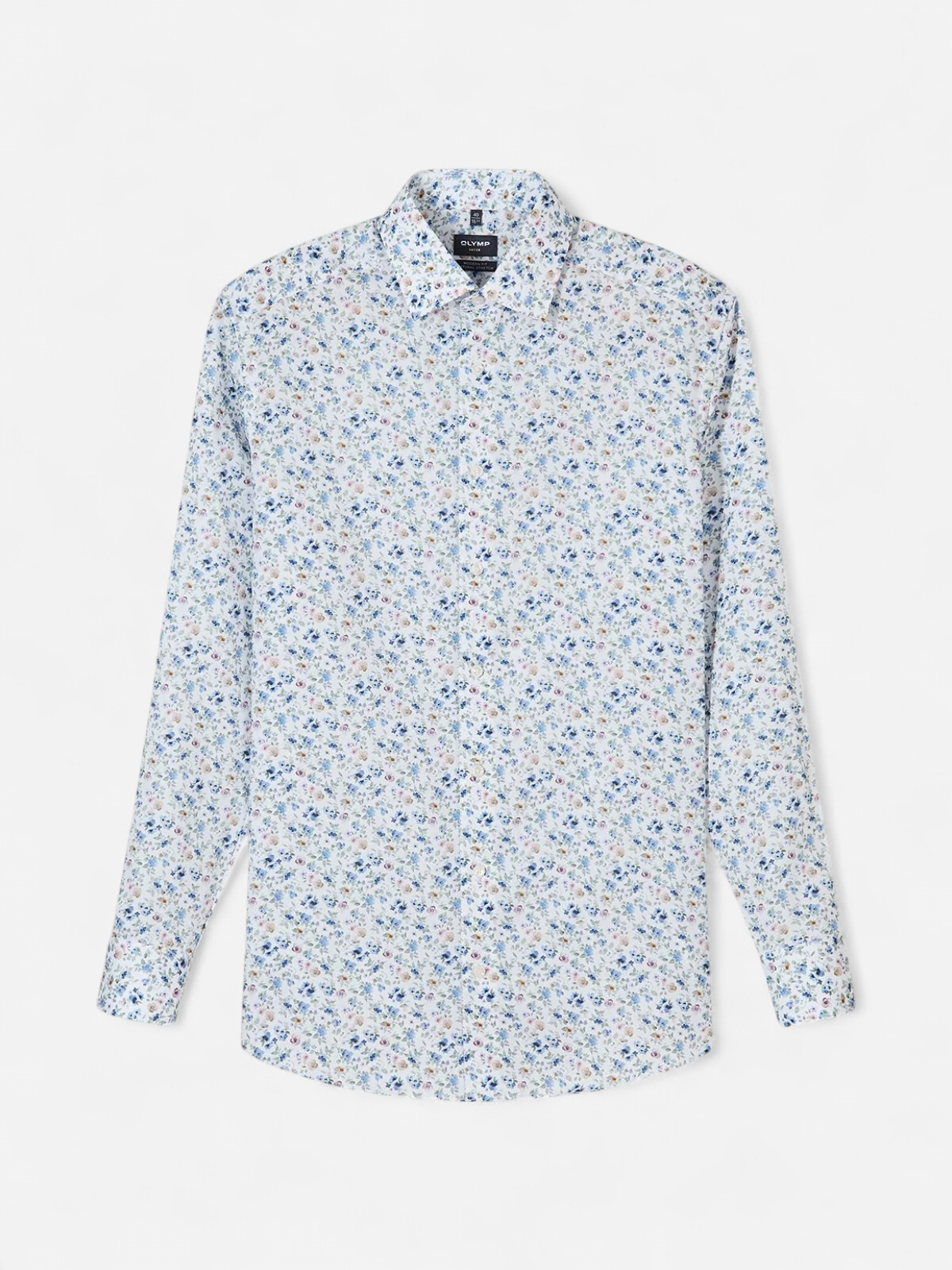 Olymp kauluspaita +Hiha Luxor Modern Fit Floral Print, valkopohjainen kuosi - Kekäle.fi