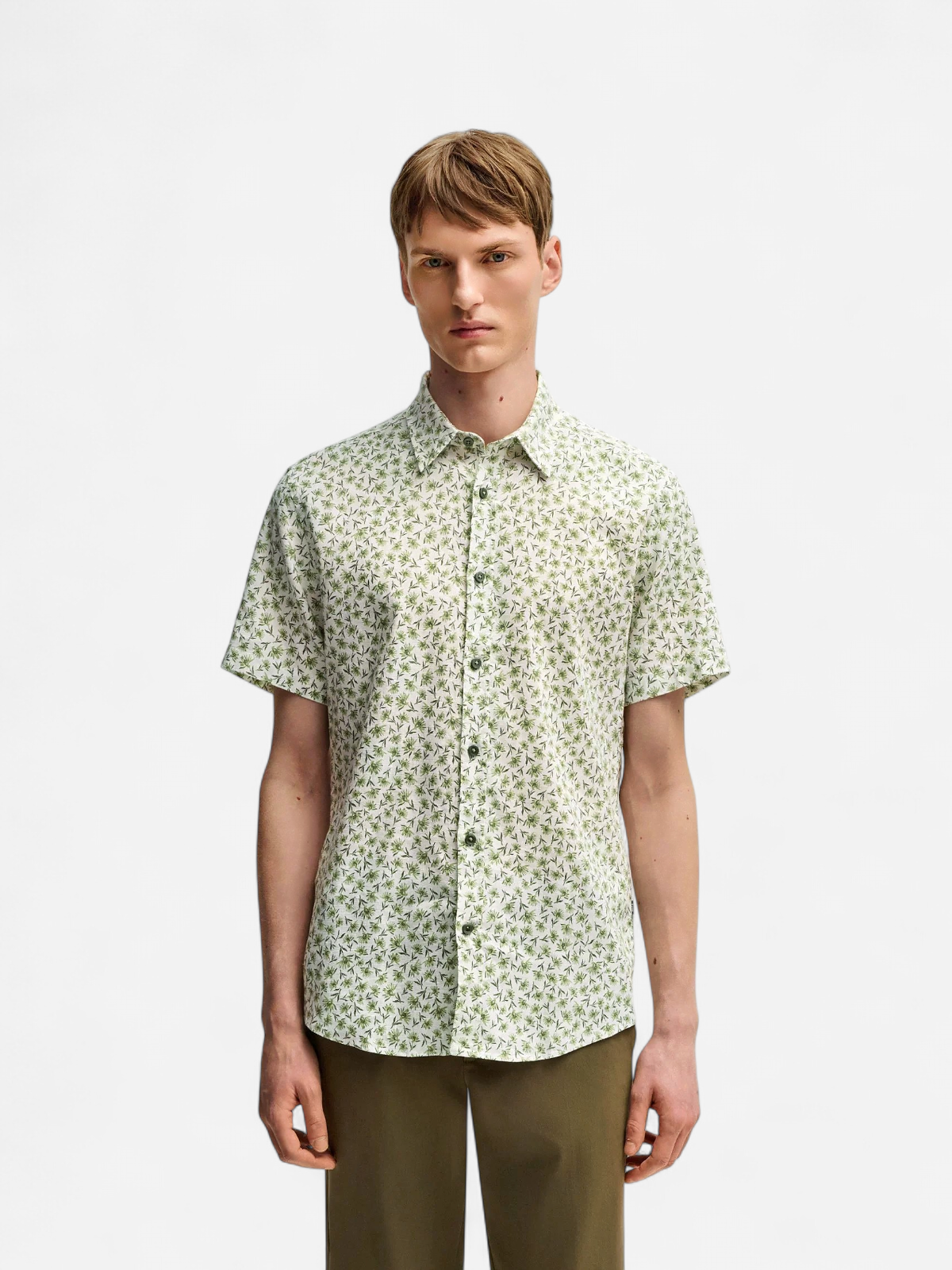 Hugo Boss miesten lyhythihainen kauluspaita,ROAN STRECH COTTON LINEN Vihreä Kuosi - Kekäle.fi