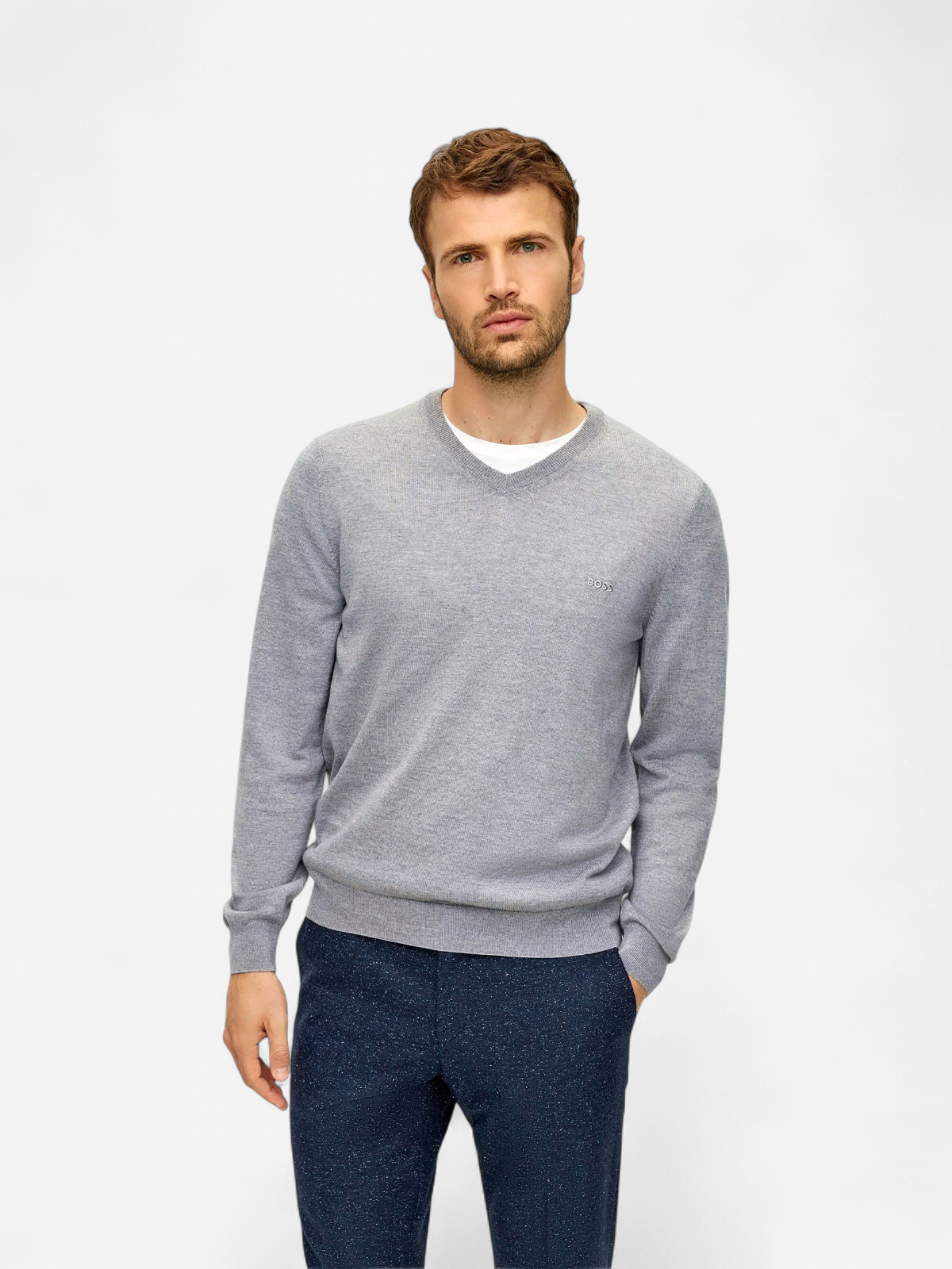 Hugo Boss miesten neule, BARAM-L V REG FIT Keskiharmaa - Kekäle.fi
