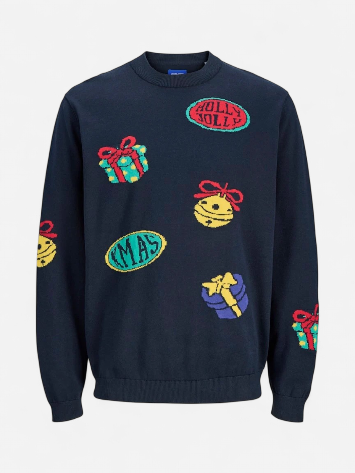 Jack & Jones Junior lasten neulepusero Jorholiday Knit Crew Neck, Sky Captain - Kekäle.fi