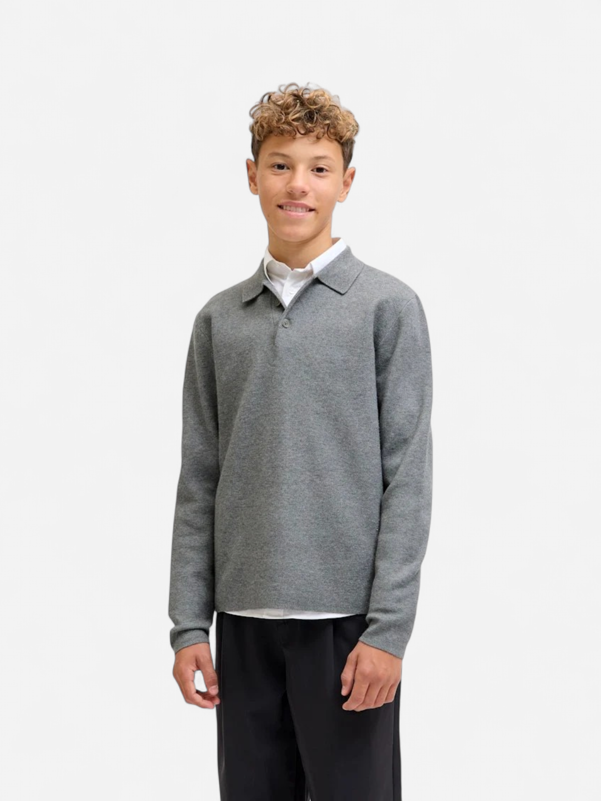 Jack and Jones Junior lasten neulepusero Jprblabradfort Knit Polo, harmaa - Kekäle.fi