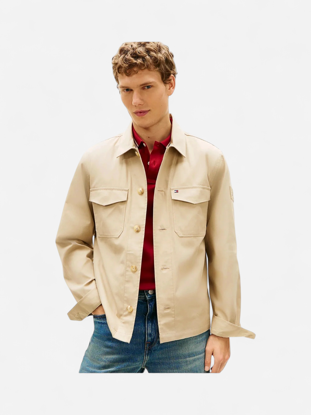 Tommy Hilfiger miesten takki K Cotton Nylon Shirt Jacket, beige - Kekäle.fi