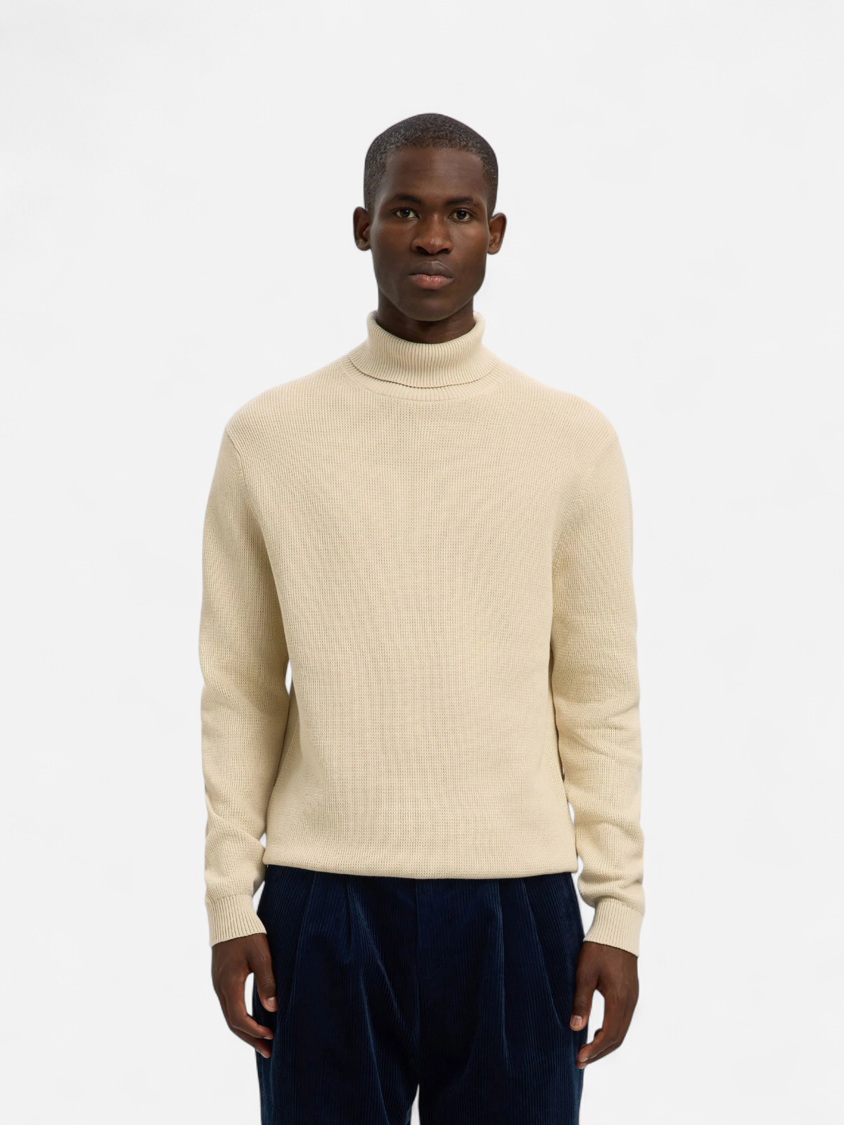 Selected miesten neulepusero K DANE LS KNIT STRUCTURE ROLLNECK NOS, oatmeal - Kekäle.fi