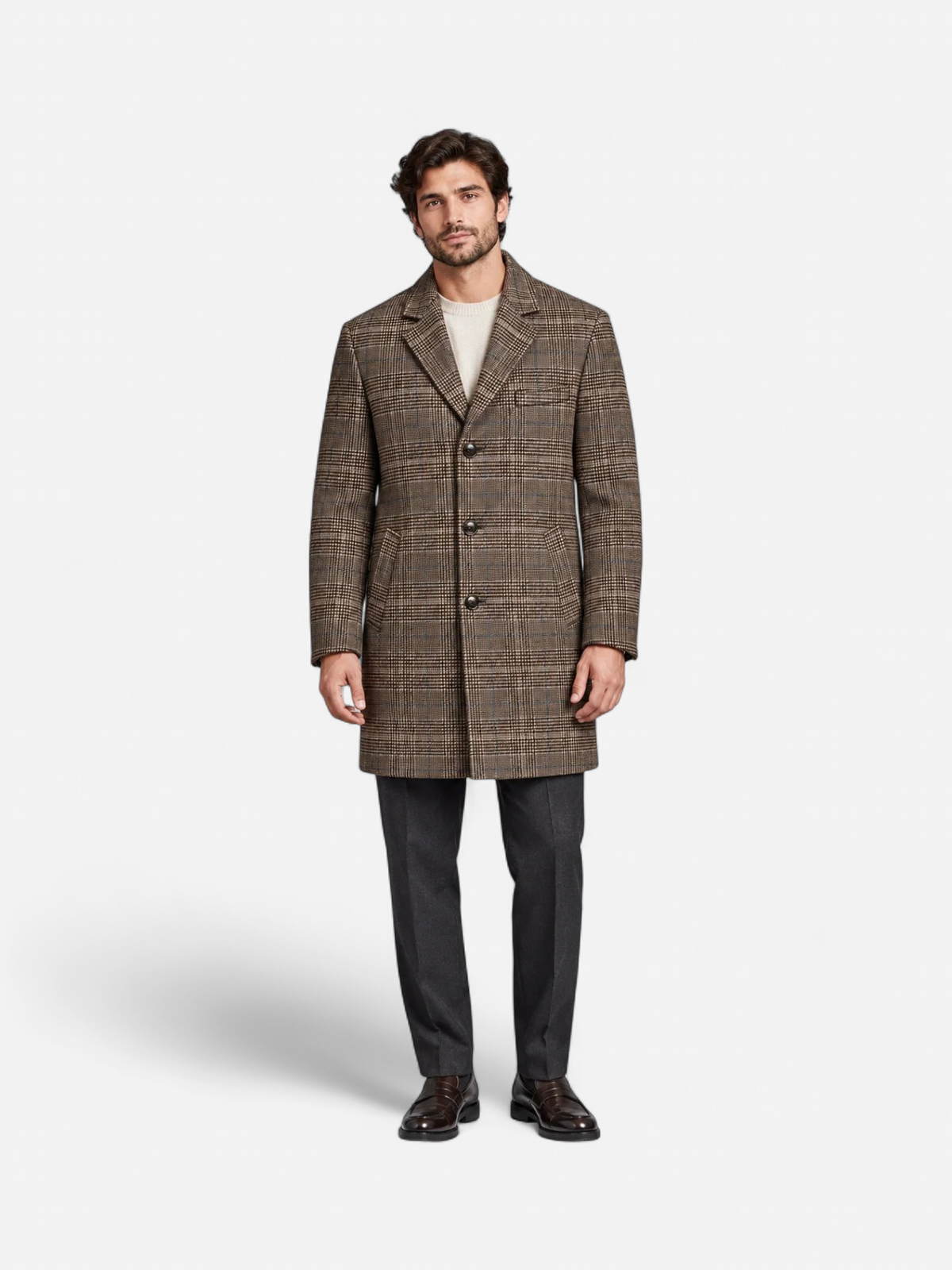 Gino Marcello miesten villakangastakki Checked Wool Coat, ruskea ruutu - Kekäle.fi