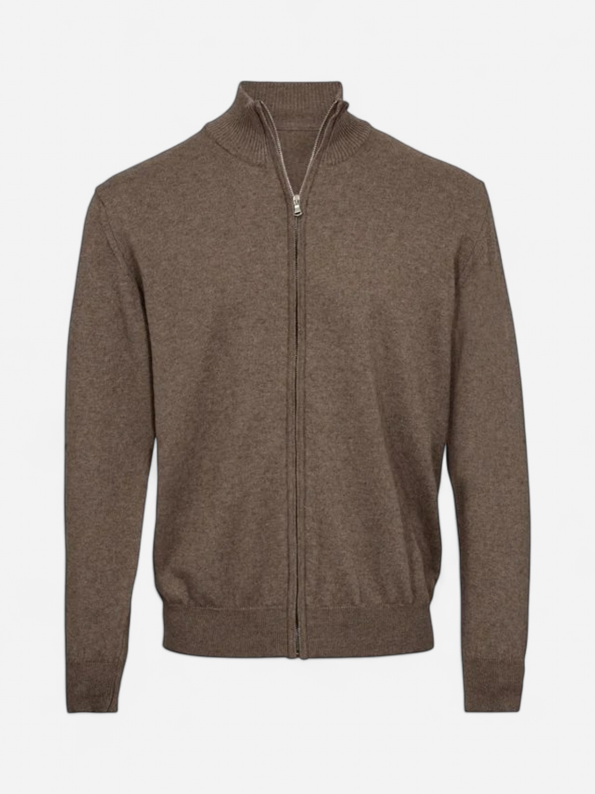 Gino Marcello miesten neuletakki Knit Full Zip, keskiruskea - Kekäle.fi