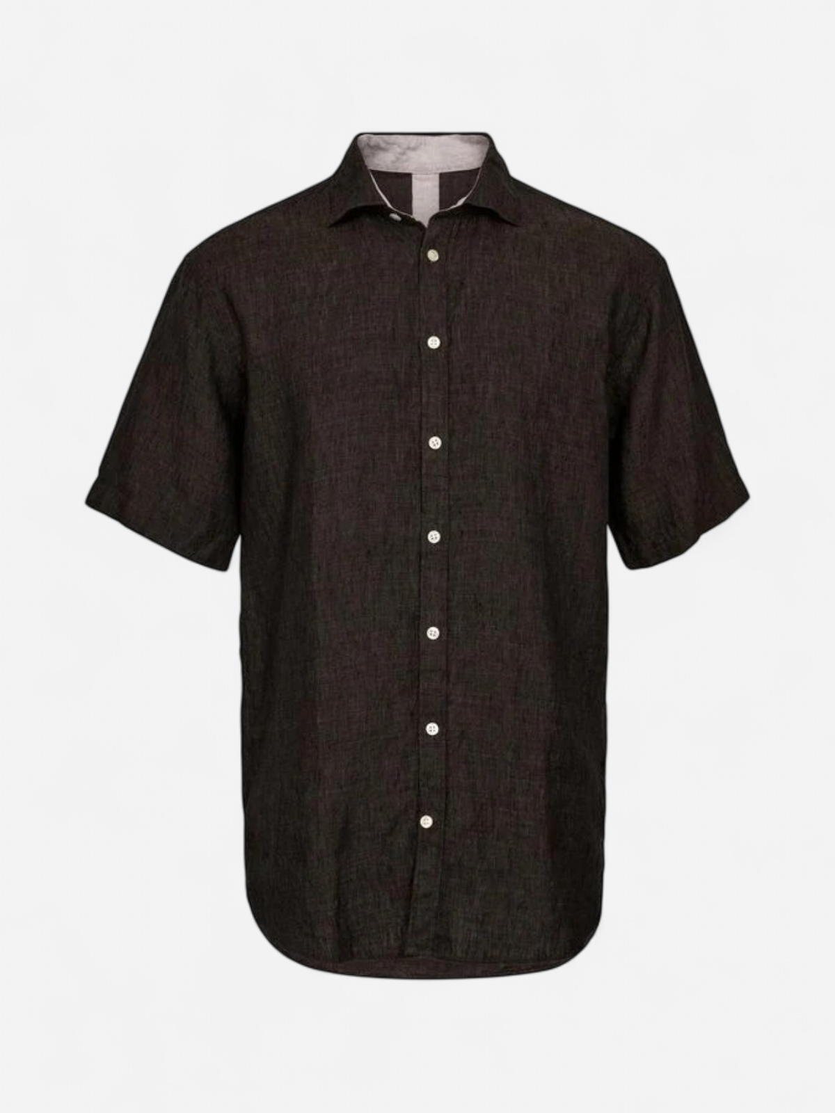 Gino Marcello miesten lyhythihainen kauluspaita Linen Cotton SS Shirt, mustanruskea - Kekäle.fi