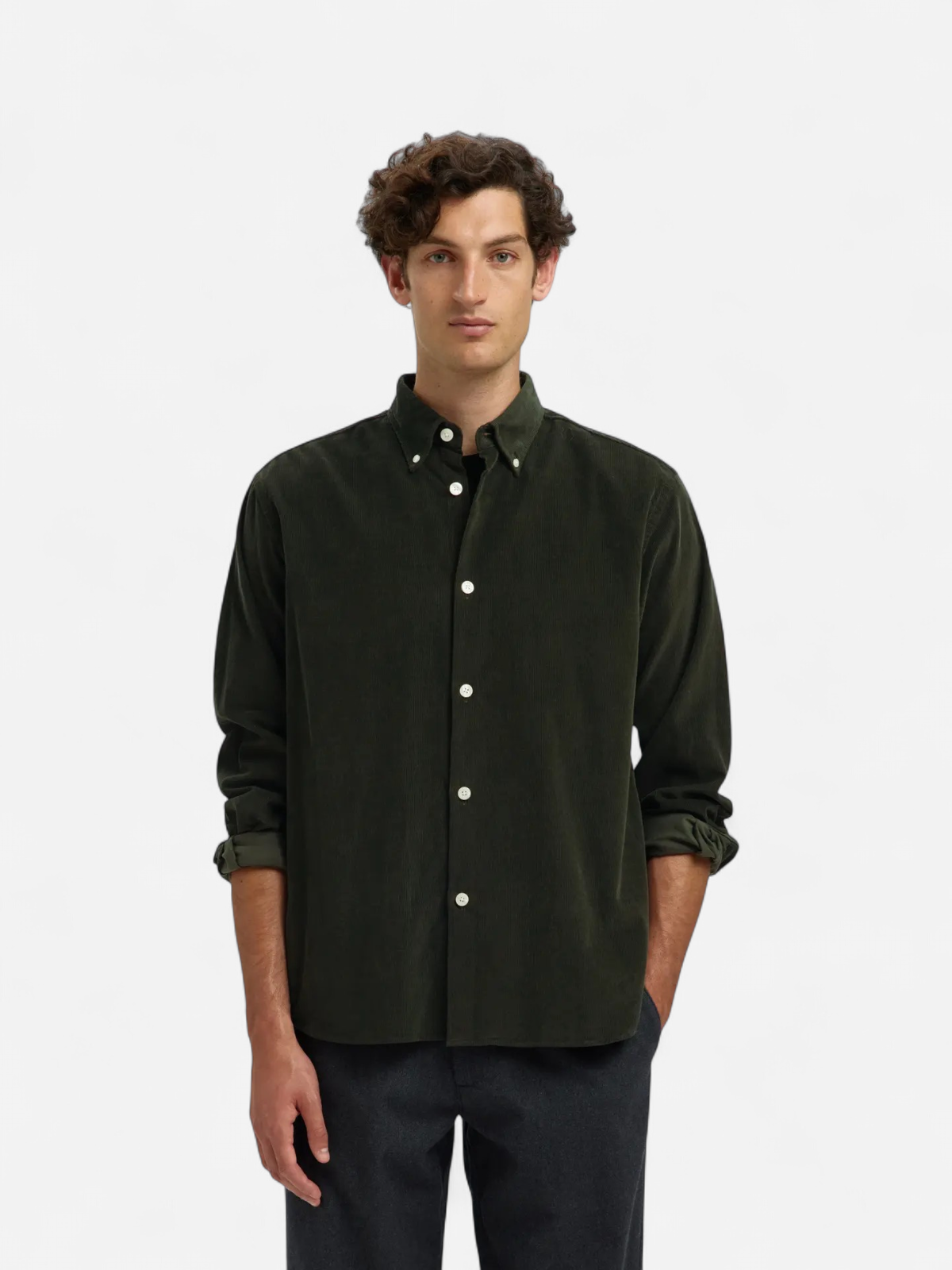 Selected Miesten Kauluspaita K REG DANNI CORD BD LS SHIRT Deep Forest - Kekäle.fi