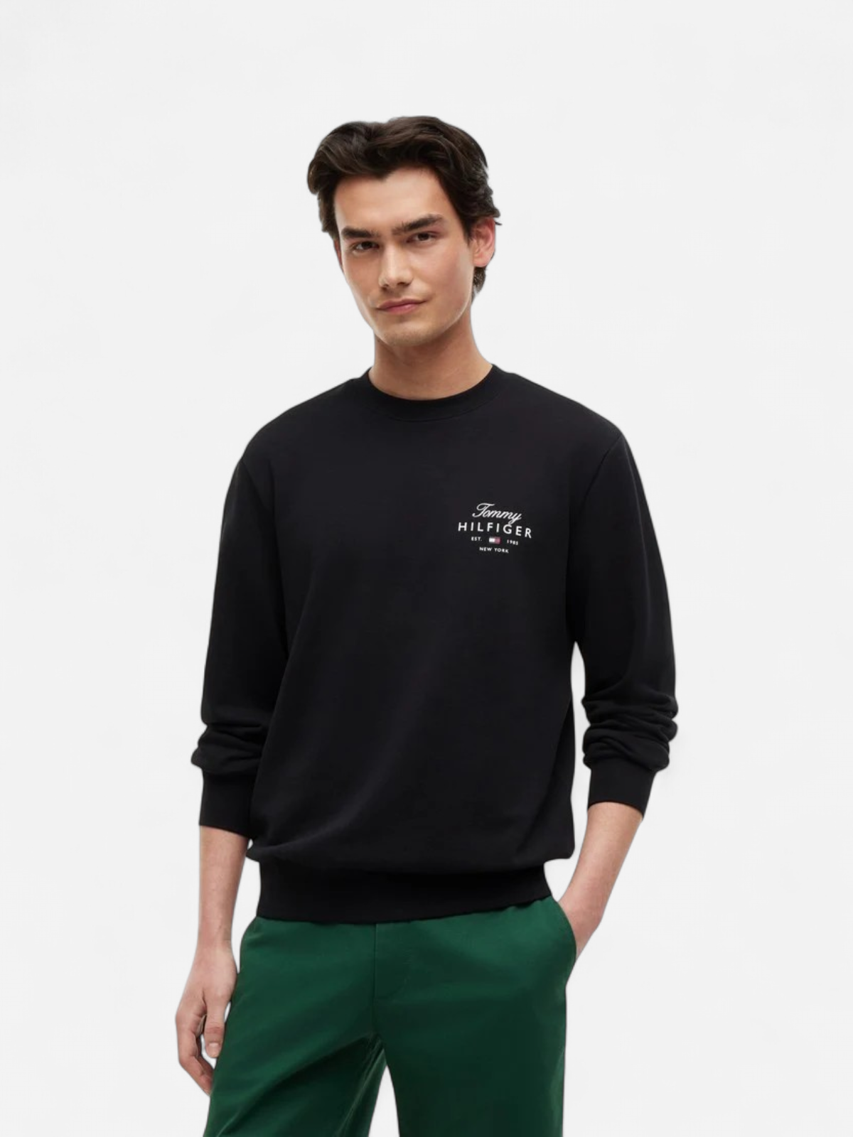 Tommy Hilfiger miesten collegepaita Script Stack Sweatshirt, musta - Kekäle.fi
