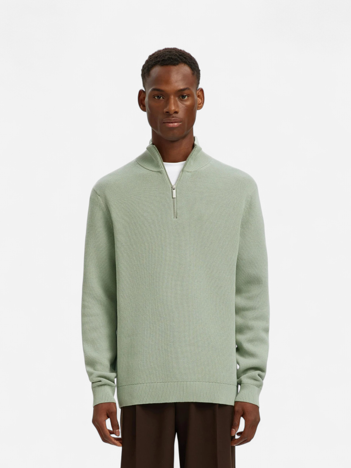 Selected Miesten Neulepusero DANE LS KNIT STRUCTURE HALF ZIP, Aqua Gray - Kekäle.fi