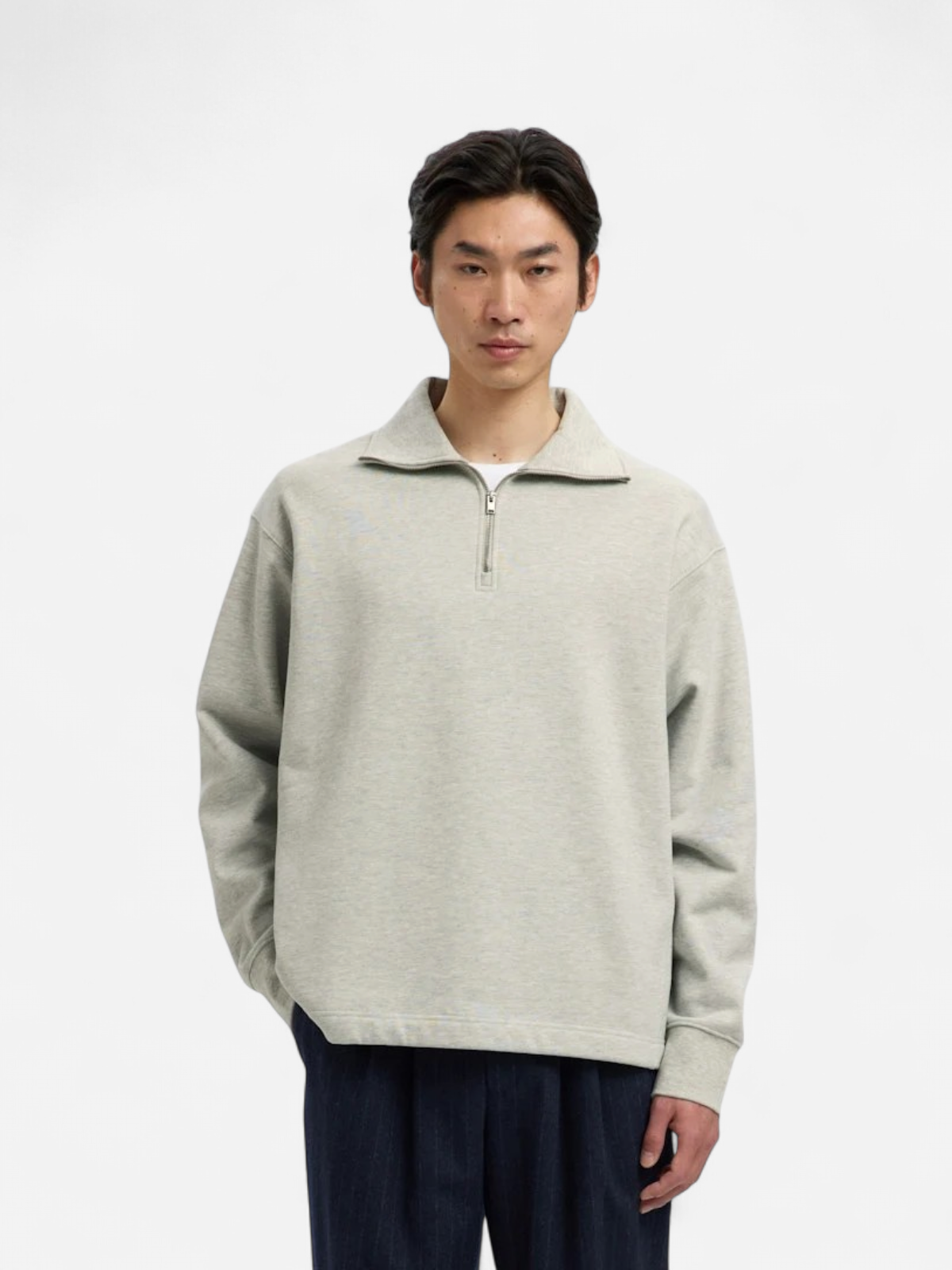 Selected miesten collegepaita K ARON LS Half Zip Sweat, vaaleanharmaa - Kekäle.fi