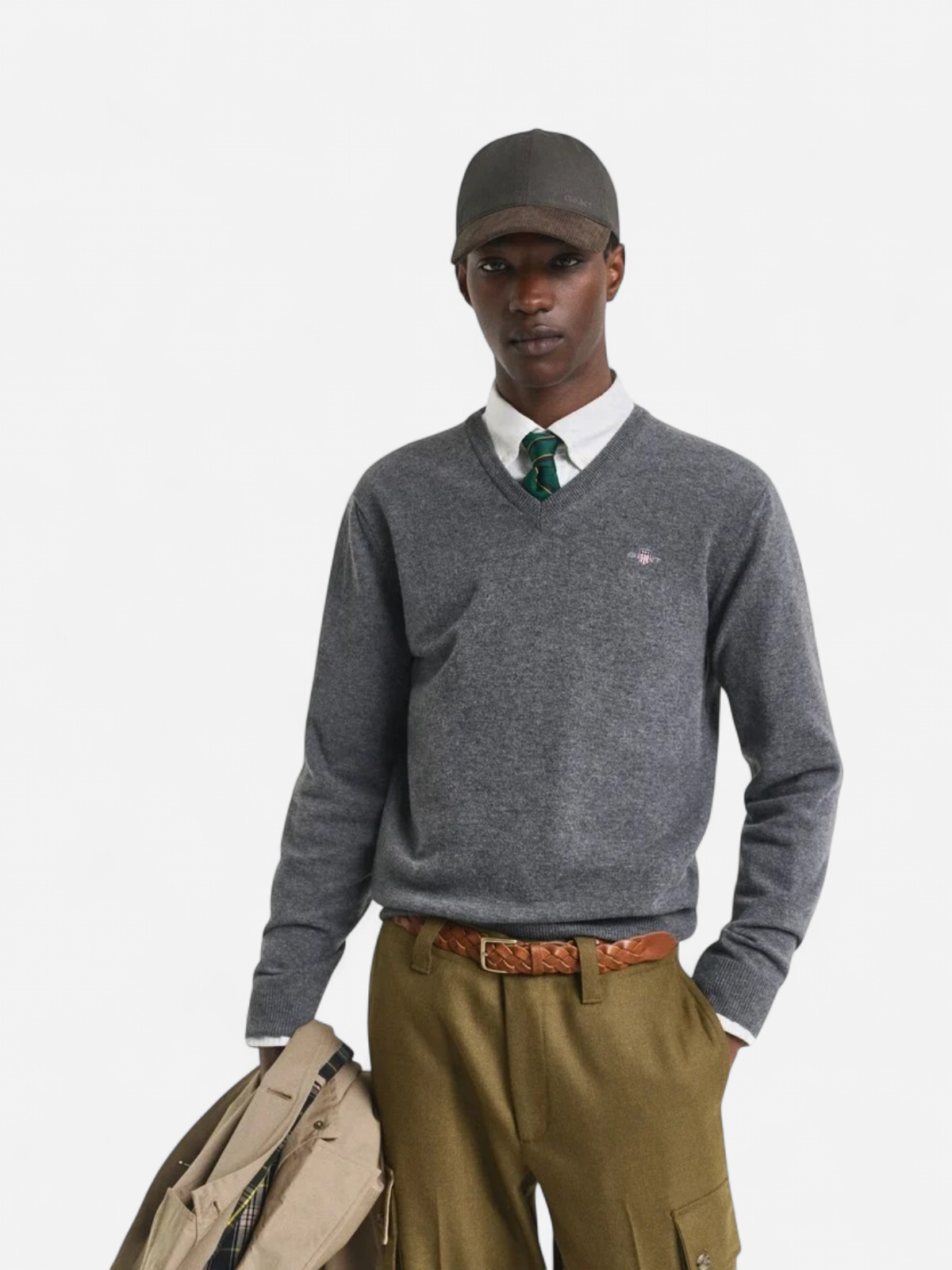 Gant miesten neulepusero Superfine Lambswool V-Neck, tummanharmaa - Kekäle.fi