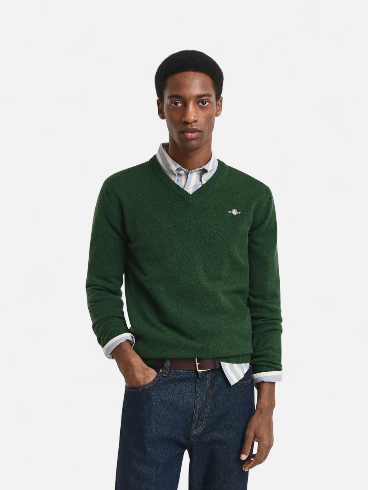 K SUPERFINE LAMBSWOOL V-NECK TUMMANVIHREÄ - Kekäle.fi
