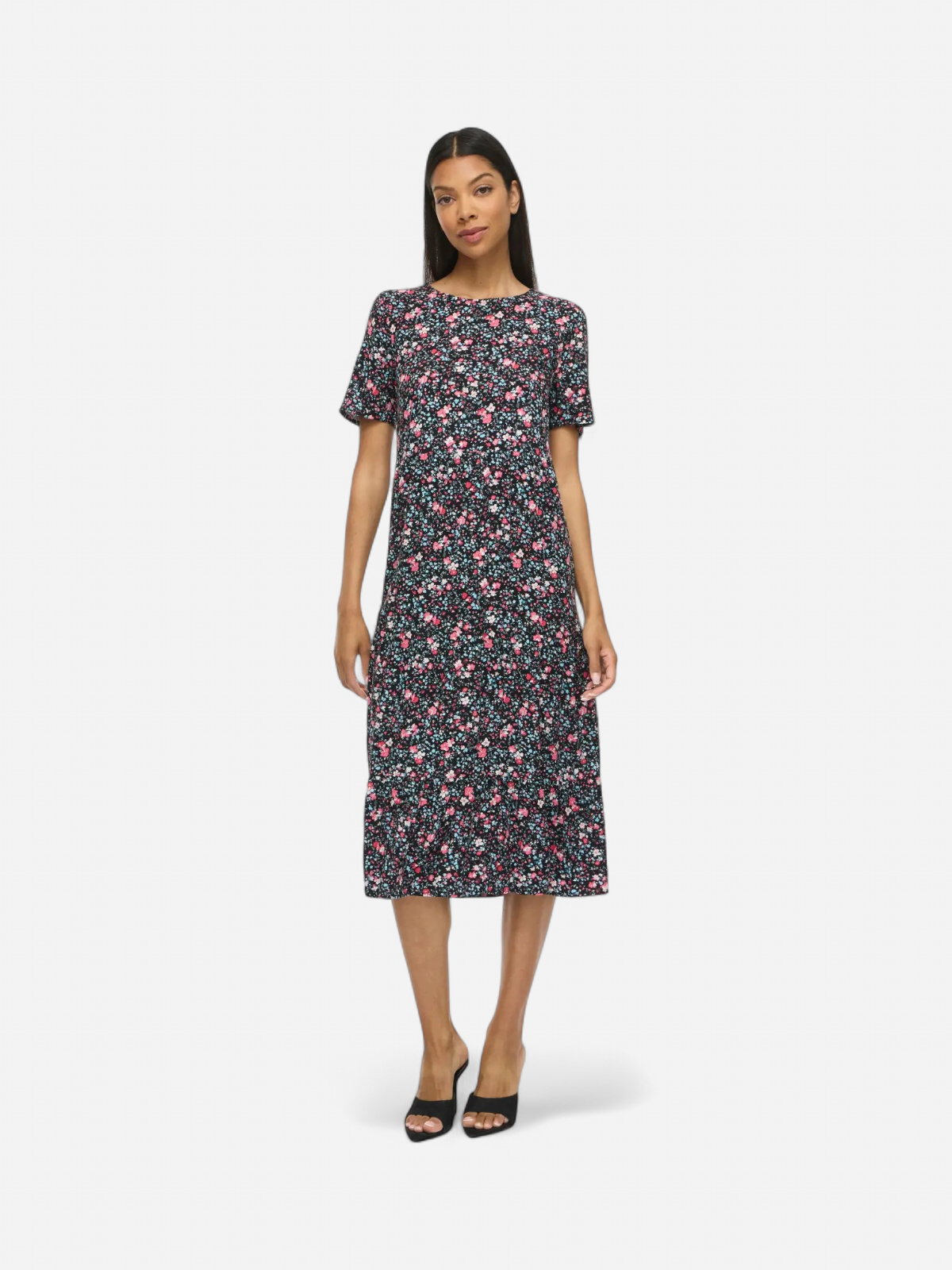 K VIPADDINA S/S MIDI DRESS /LN Black PINK/BLUE FLOW - Kekäle.fi