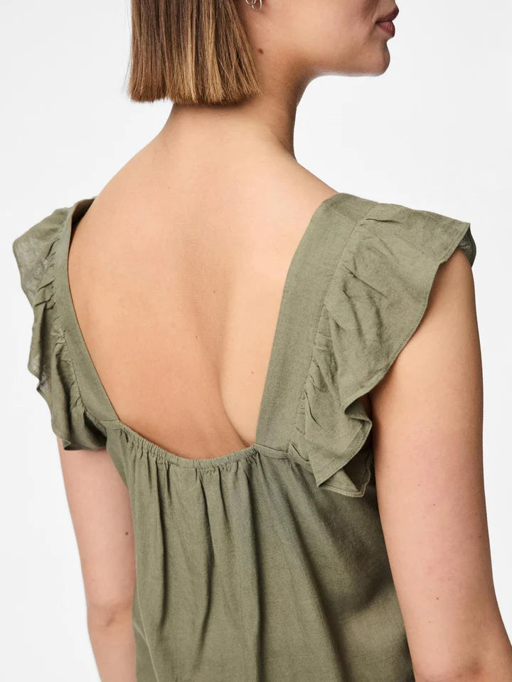 Pieces naisten toppi Pcpia Sl Top Wvn Noos, Deep Lichen Green