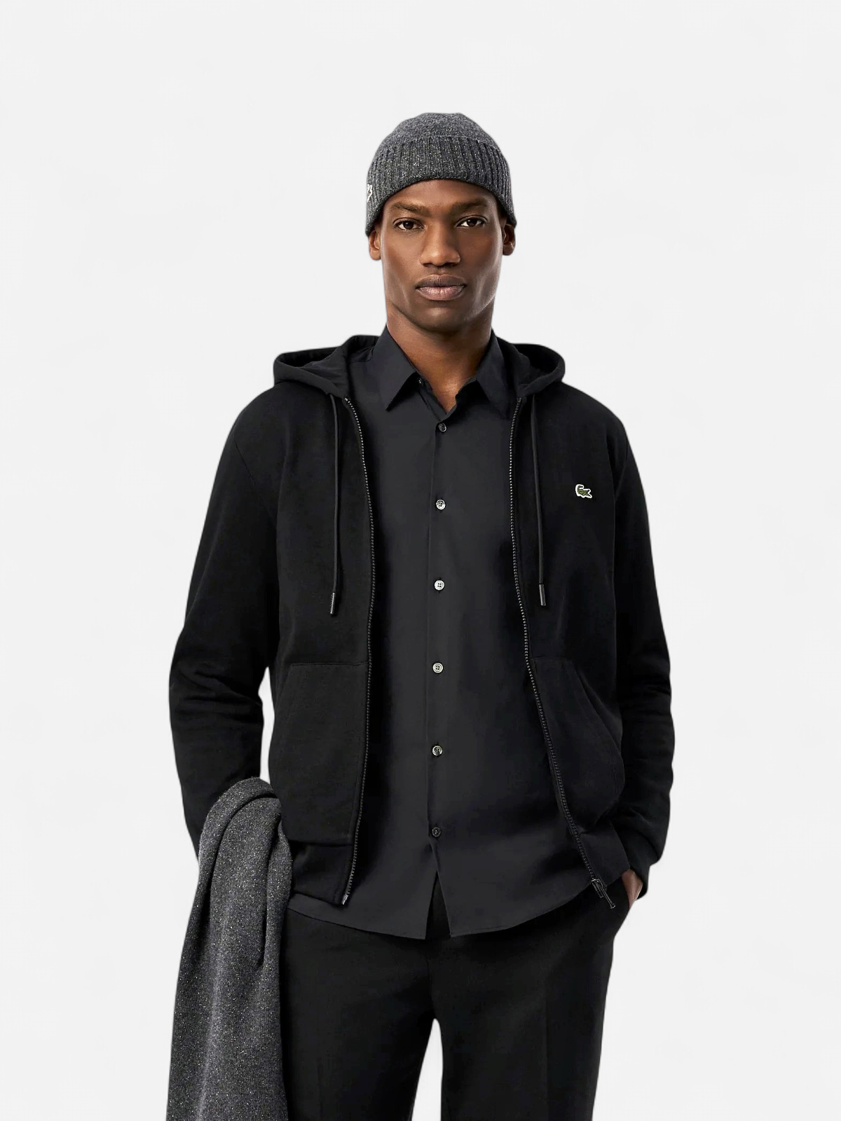 Lacoste Miesten Huppari, LACOSTE REGULAR FIT BRUSHED ZIPPERED Musta - Kekäle.fi