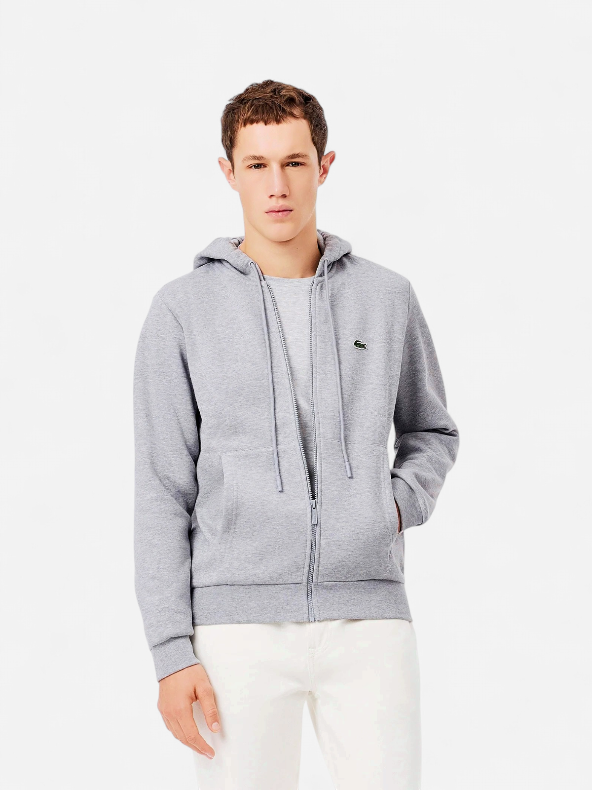 Lacoste Miesten Huppari, LACOSTE REGULAR FIT BRUSHED ZIPPERED Vaaleanharmaa Melee - Kekäle.fi