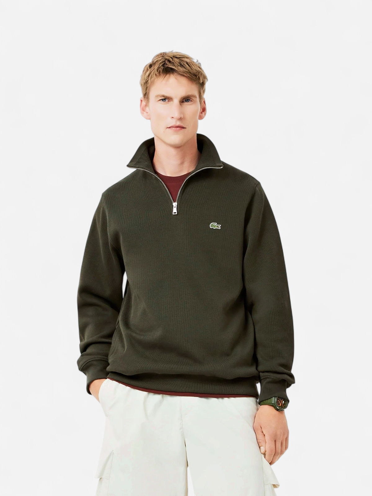Lacoste Miesten Paita, K HIGH NECK ZIPPED MONOCHROME Armeijanvihreä - Kekäle.fi