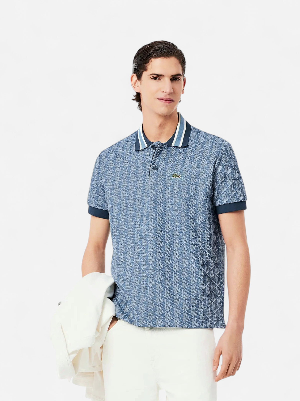 Lacoste Miesten Poolopaita, CLASSIC FIT CONTRAST COLLAR MONOGRAM Sininen Kuosi - Kekäle.fi