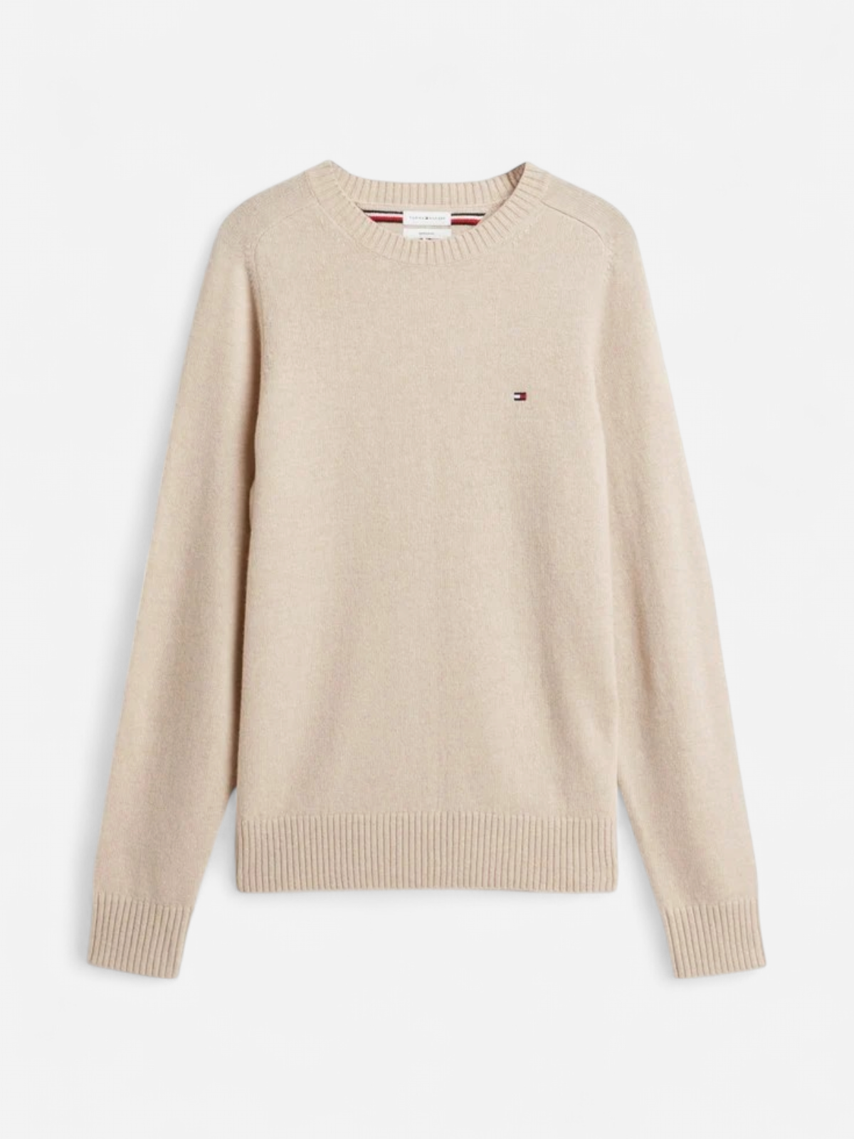 Tommy Hilfiger miesten neulepusero Pure Lambswool Crew Neck Jumper, Heathered Oatmilk - Kekäle.fi