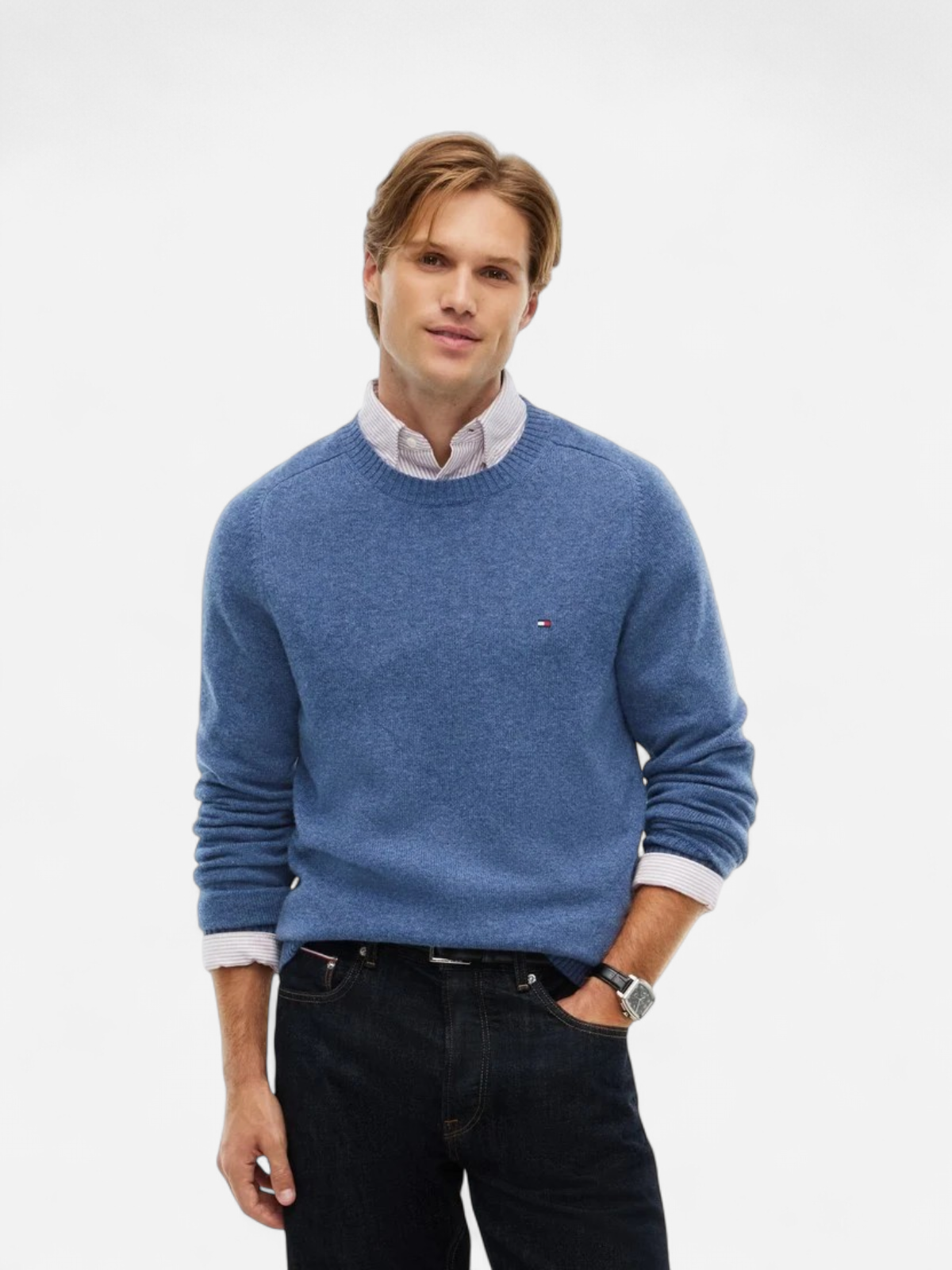 Tommy Hilfiger miesten neulepusero Lambswool Crew Neck, Blue Spell Heather - Kekäle.fi