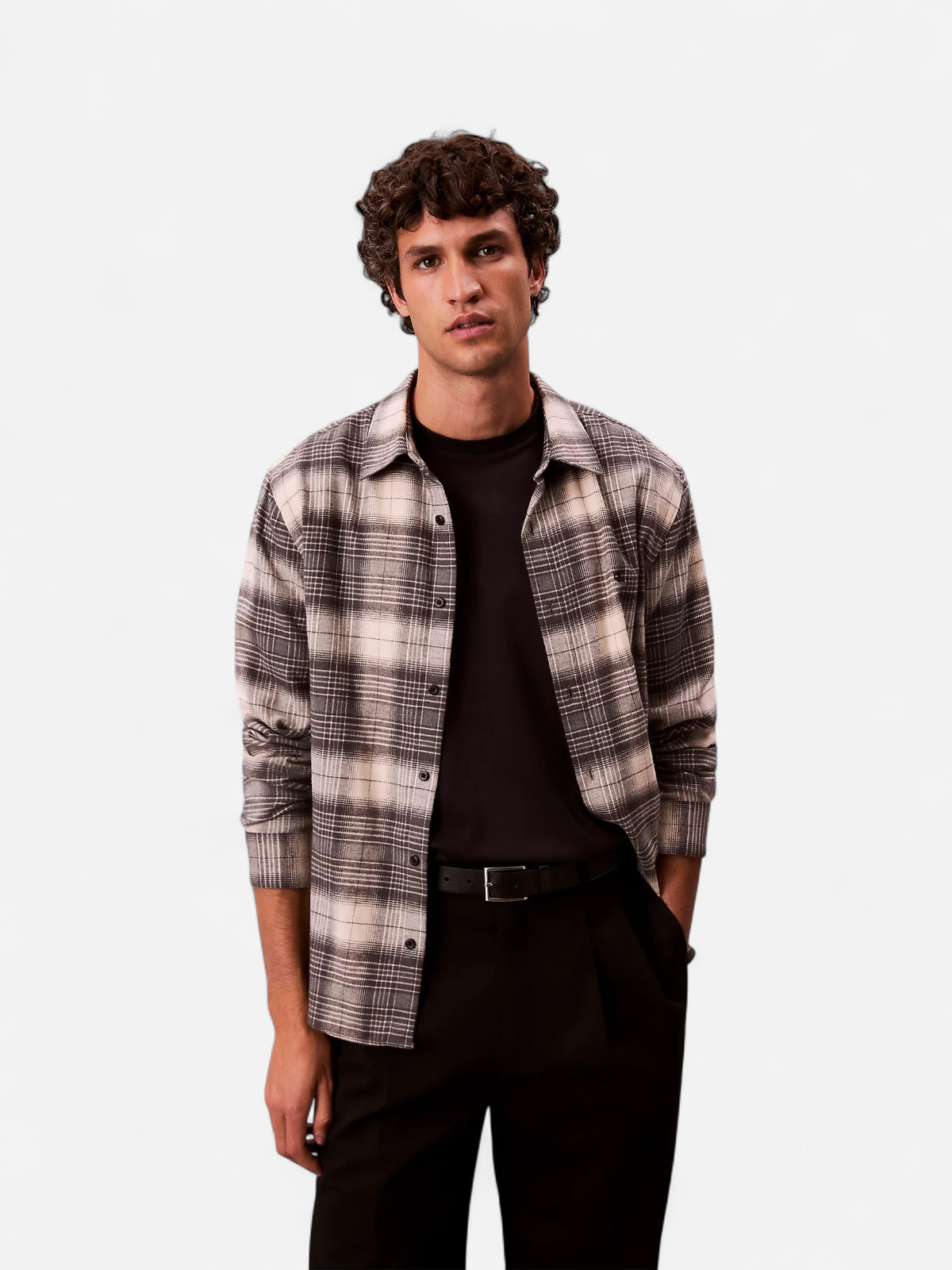 Calvin Klein Jeans miesten kauluspaidat LS BRUSHED PLAID EASY SHIRT, harmaa ruutu - Kekäle.fi