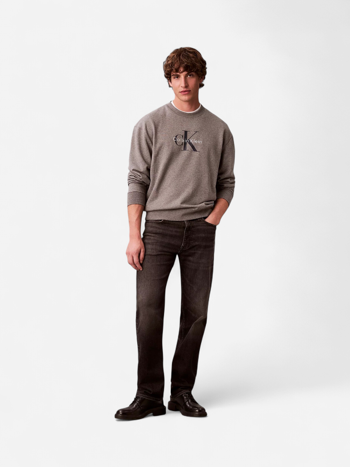 Calvin Klein Jeans miesten collegepaita LS EU 350Terry Monologo CN Swtsh, vaaleanharmaa - Kekäle.fi