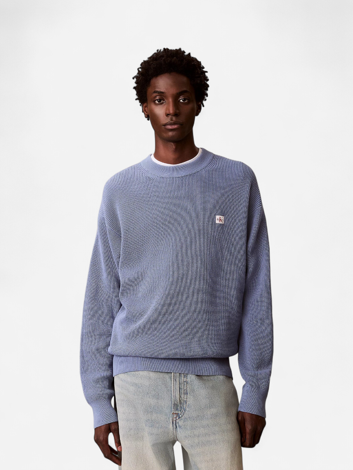 Calvin Klein Jeans miesten neulepusero LS EZ Cotton Waffle Crwnk Swtr 9, sininen - Kekäle.fi