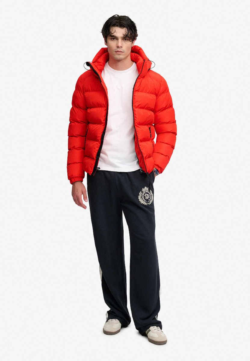 Superdry miesten toppatakki Hooded Sports Puffer Jacket, kirkkaanpunainen