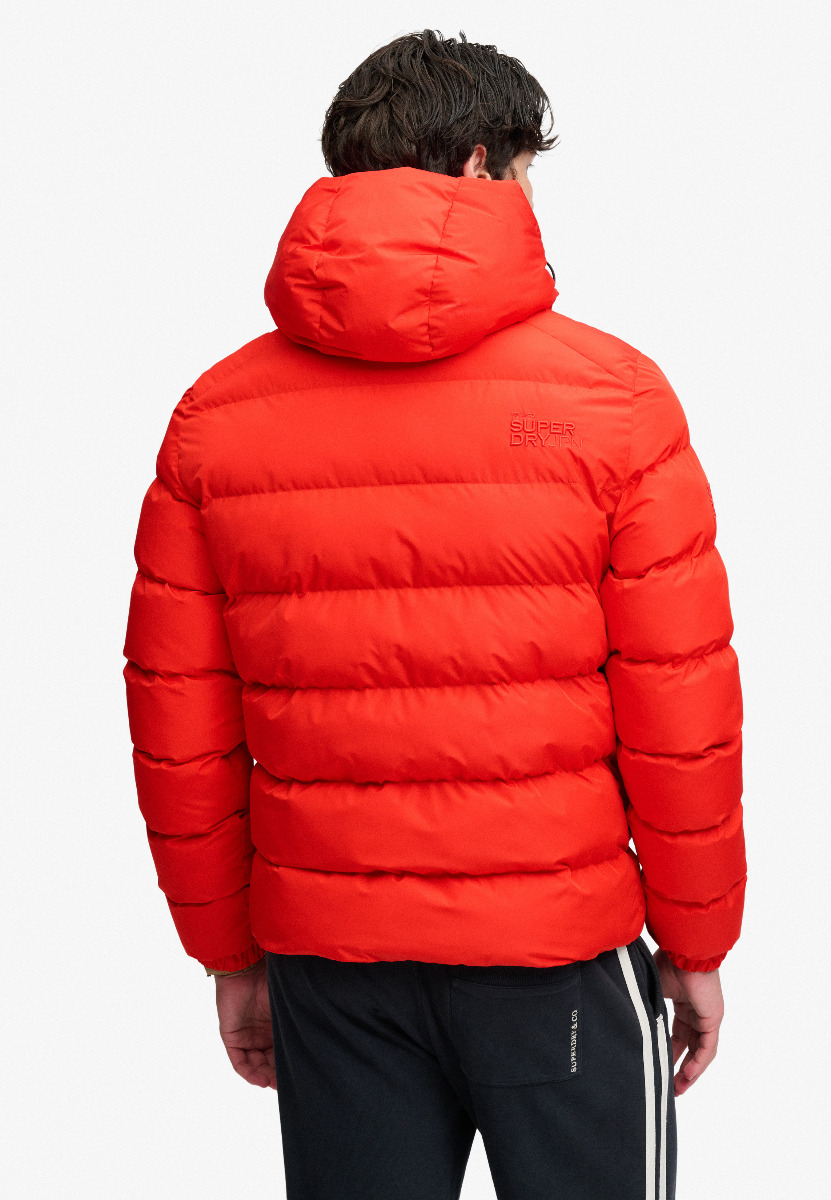Superdry miesten toppatakki Hooded Sports Puffer Jacket, kirkkaanpunainen