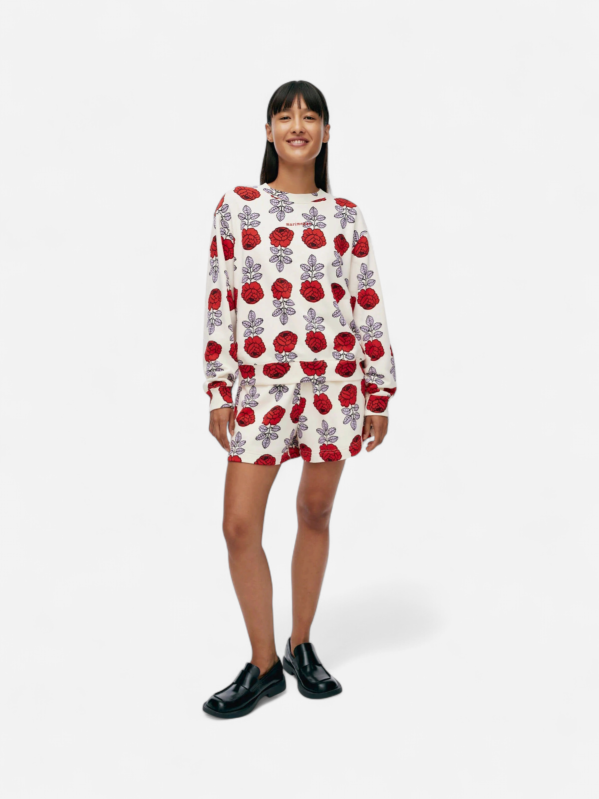 Marimekko naisten collegepaita, LEIOT VIHKIRUUSU KIOSKI COLLEGEPAITA Valkopohjainen Kuosi - Kekäle.fi