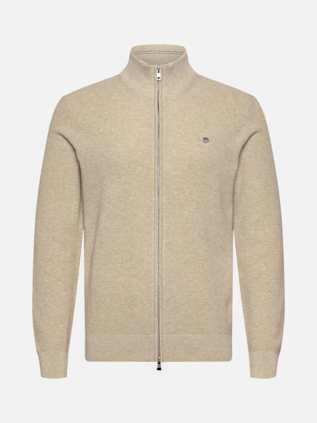 Gant miesten neuletakki Micro Textured Cotton Zip Cardigan, beige - Kekäle.fi