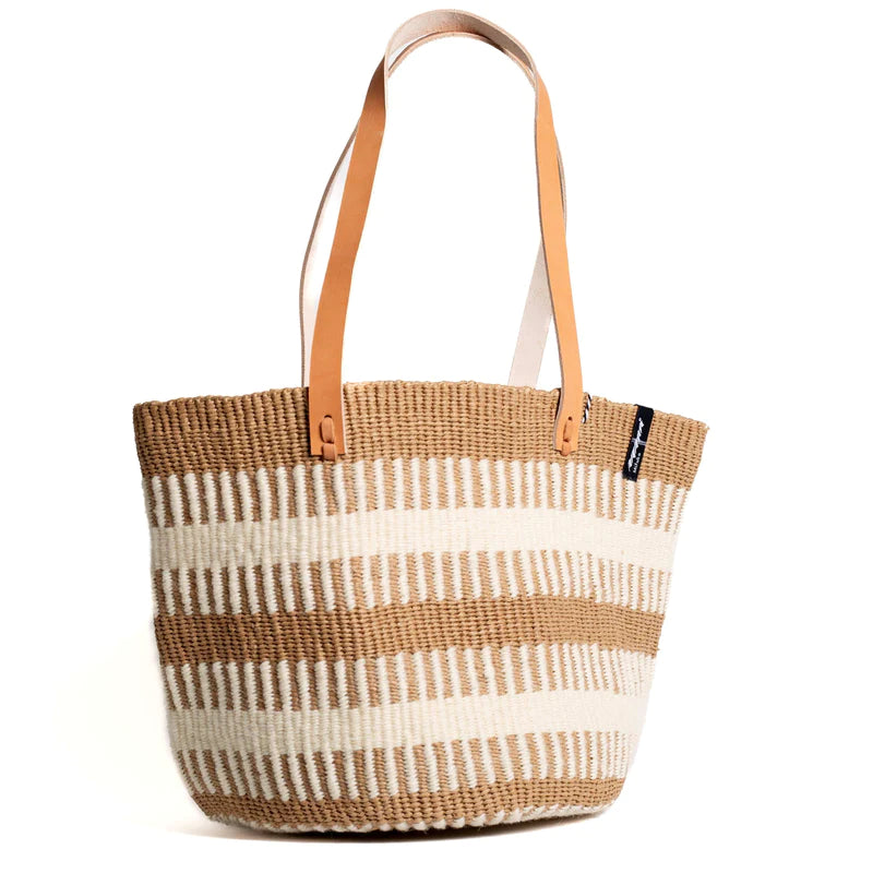 Mifuko laukku, Pamba shopper basket | White rib weave M RAIDALLINEN BEIGE