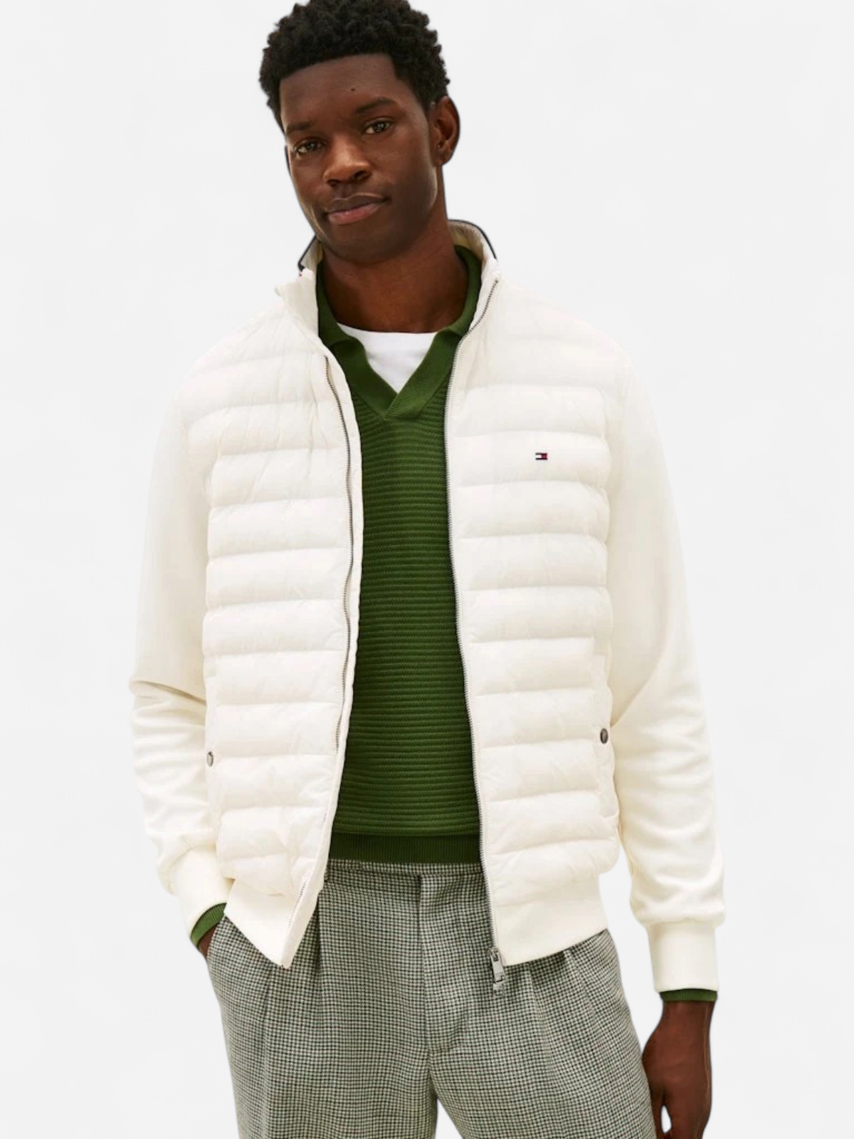 Tommy Hilfiger miesten takki Mix Media Ess RWB Stand Collar, luonnonvalkoinen - Kekäle.fi