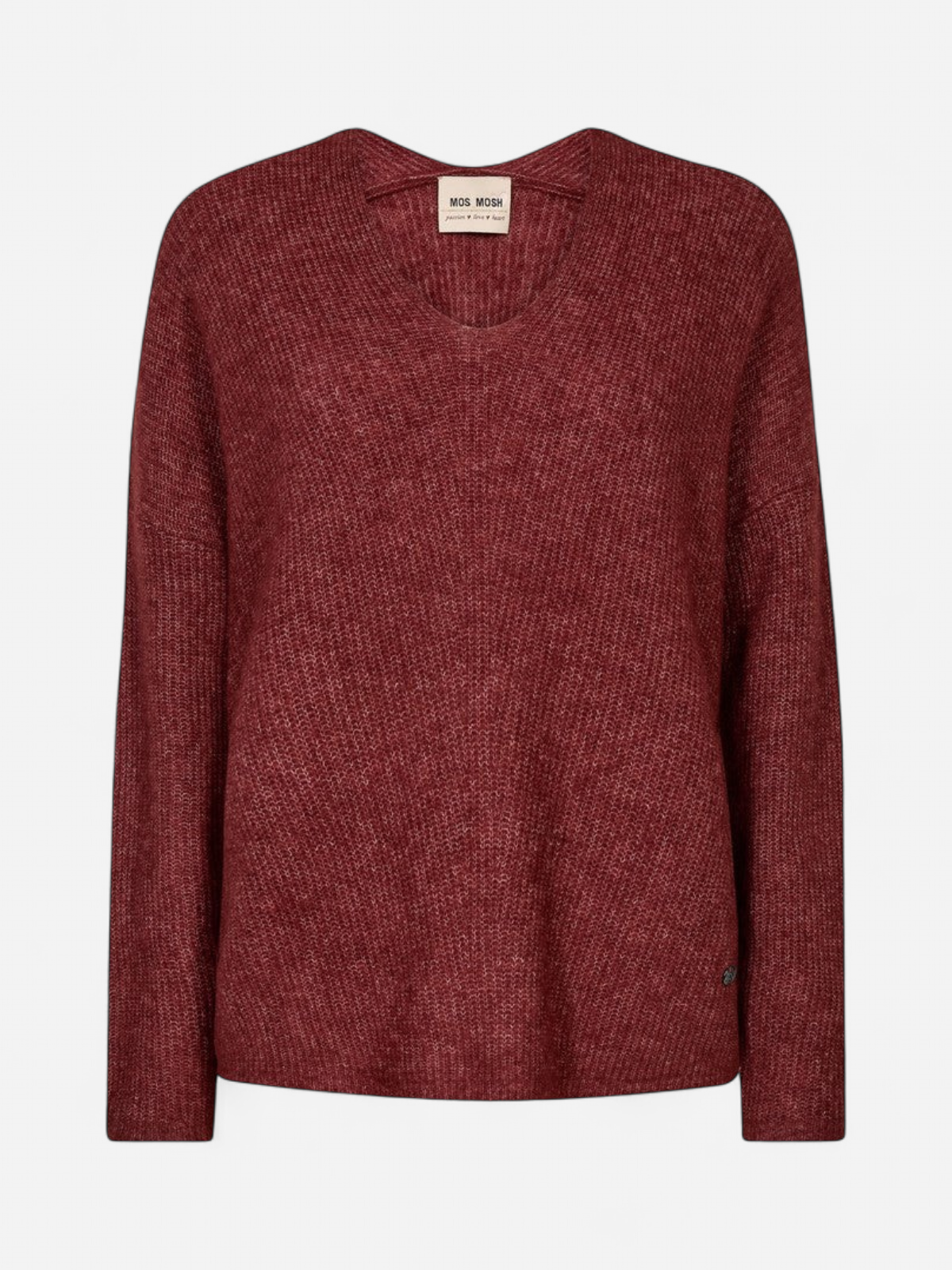 Mos Mosh naisten neulepusero Thora V-Neck Knit, Roasted Cashew - Kekäle.fi