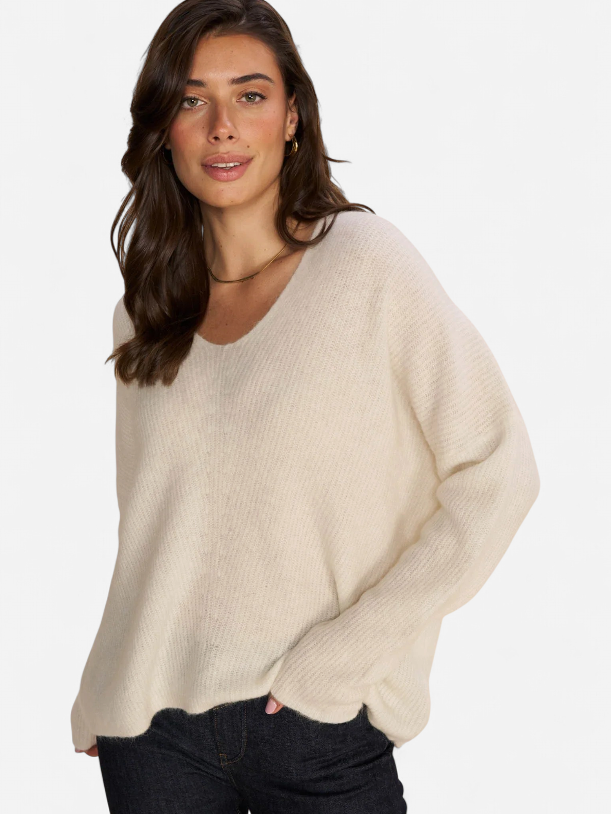 Mos Mosh neule, THORA V-NECK KNIT Luonnonvalkoinen - Kekäle.fi