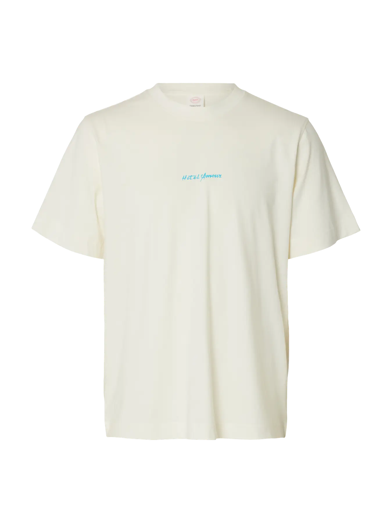 Selected miesten t-paita Slhelias Ss O-Neck Tee Hotel Amour, Egret