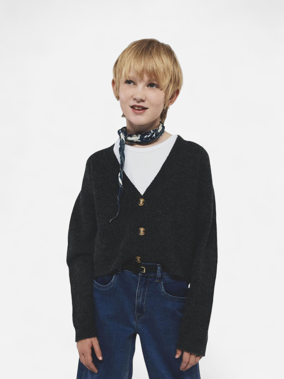 Name It lasten neuletakki, NKFHOLLY BOXY SHORT KNIT CARDIGAN Tummanharmaa - Kekäle.fi