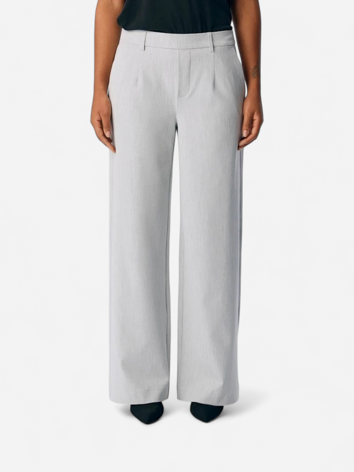 Object naisten housut OBJLisa Wide Pant, Light Grey Melange - Kekäle.fi