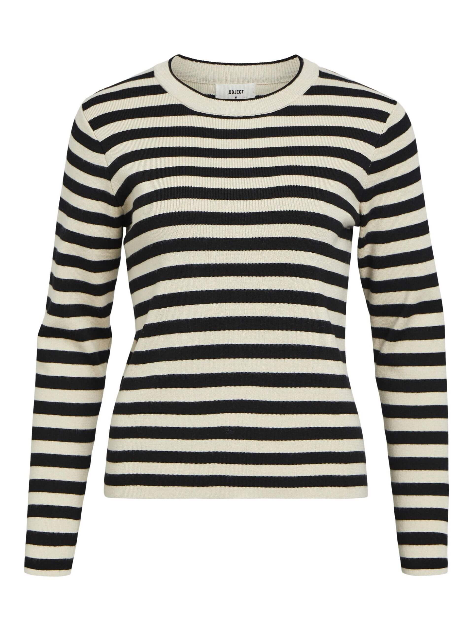 object-naisten-neule-objester-sli-l-s-knit-pullover-noos-raidallinen-musta-3
