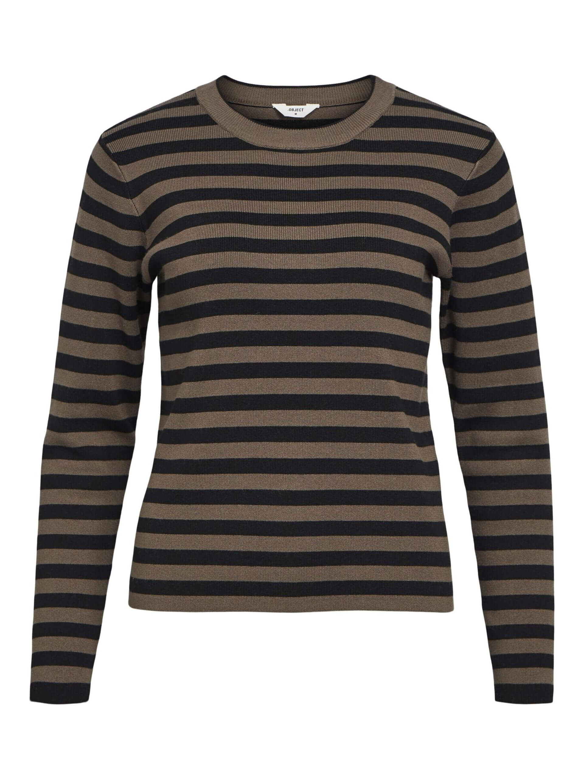 object-naisten-neule-objester-sli-l-s-knit-pullover-noos-raidallinen-ruskea-3