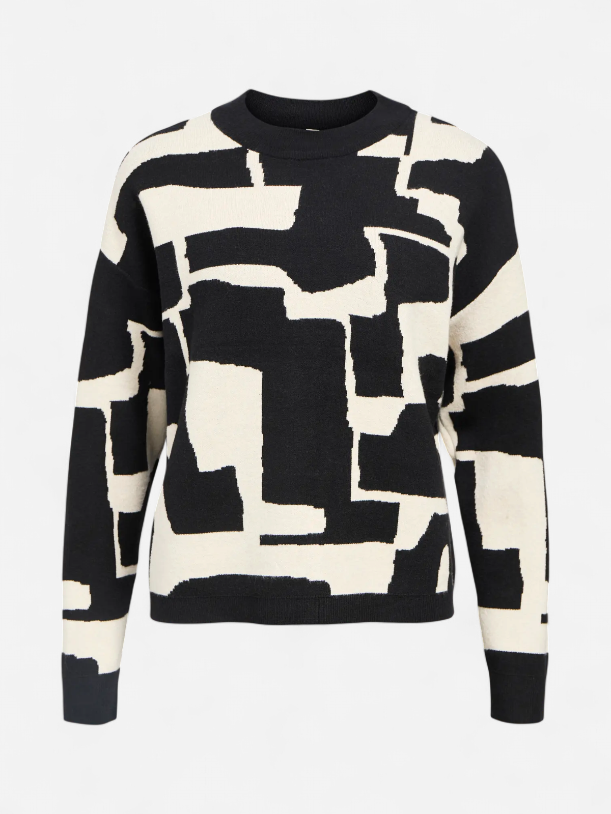 Object Naisten Neule, OBJRAY LO L/S KNIT PULLOVER AOP NOOS Black Sandshell Grap - Kekäle.fi