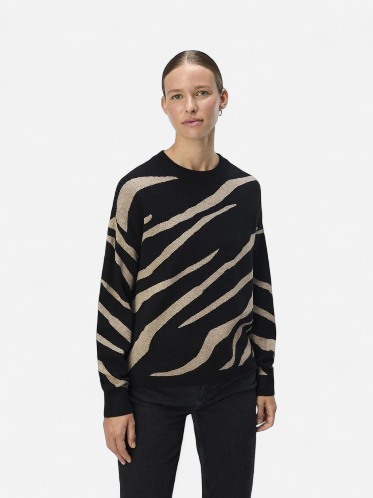 Object Naisten Neule, OBJRAY LO L/S KNIT PULLOVER AOP NOOS Musta Kuosi - Kekäle.fi