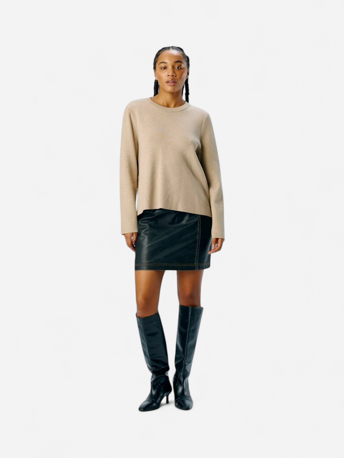 Object naisten neule, OBJREYNARD SQUARE SLEEVE O-NECK Humus - Kekäle.fi