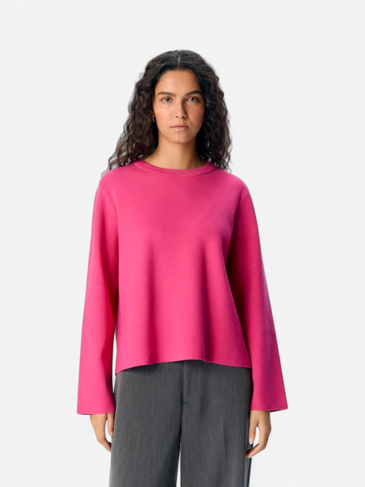 Object naisten neule, OBJREYNARD SQUARE SLEEVE O-NECK Raspberry Sorbet - Kekäle.fi