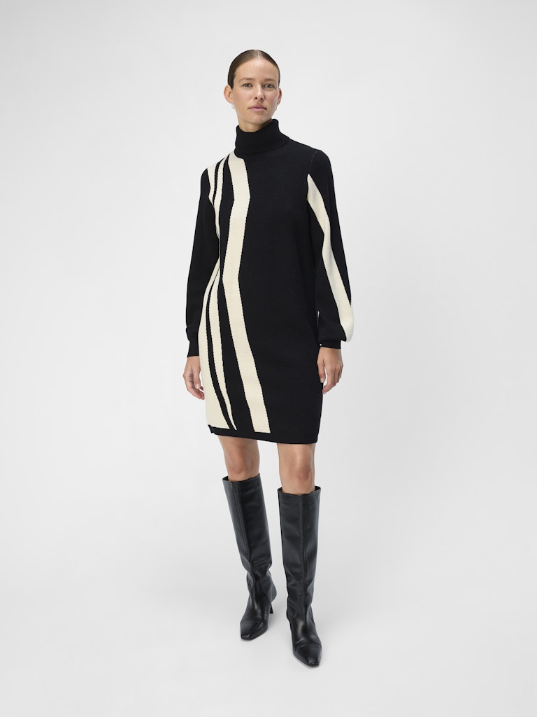 object-naisten-neulemekko-objray-l-s-knit-rollneck-dress-aop-noos-black-sandshell-vert-5