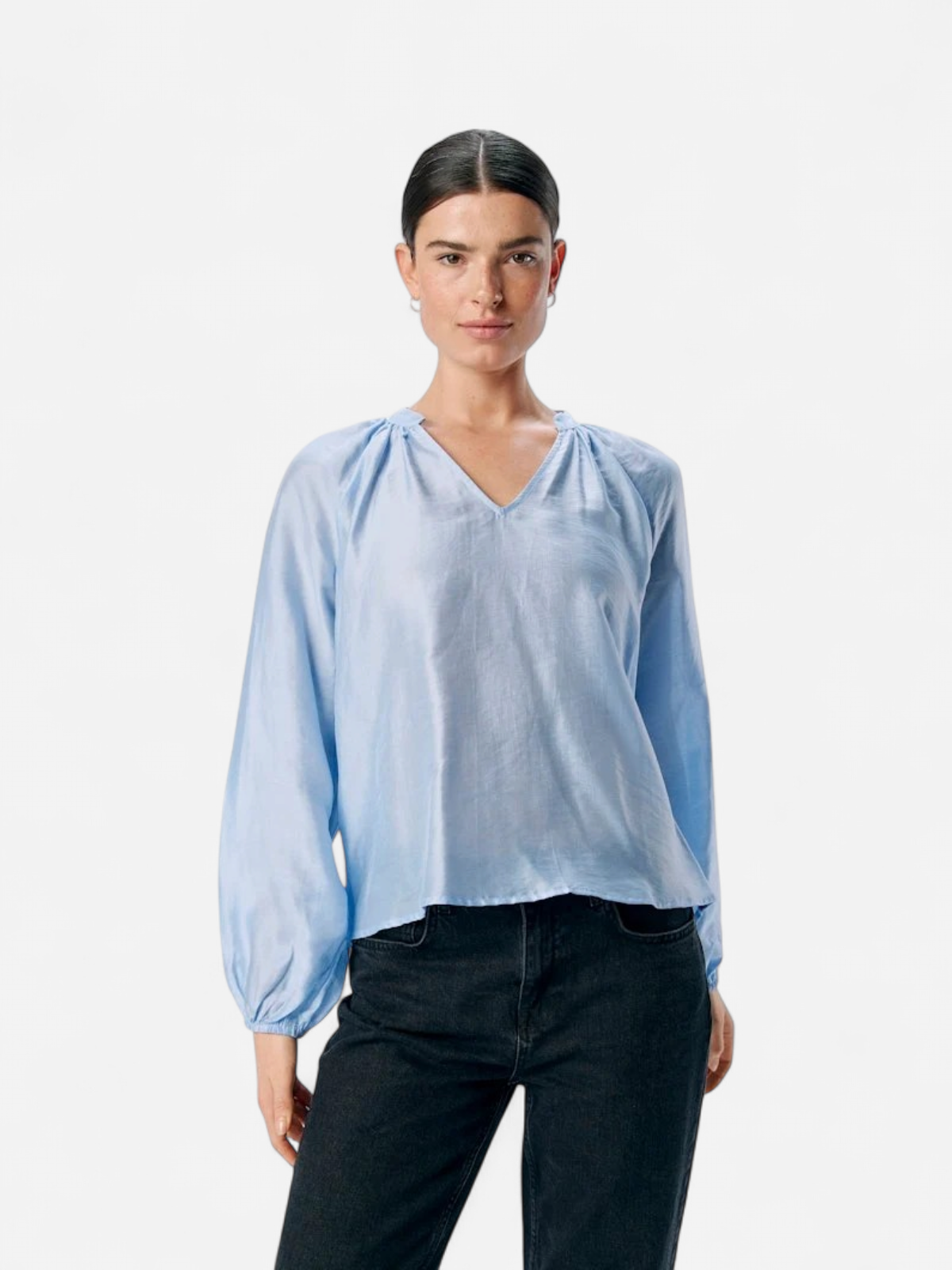 Object naisten pusero, OBJHEIDI L/S LO V-NECK TOP Cornflower Blue - Kekäle.fi