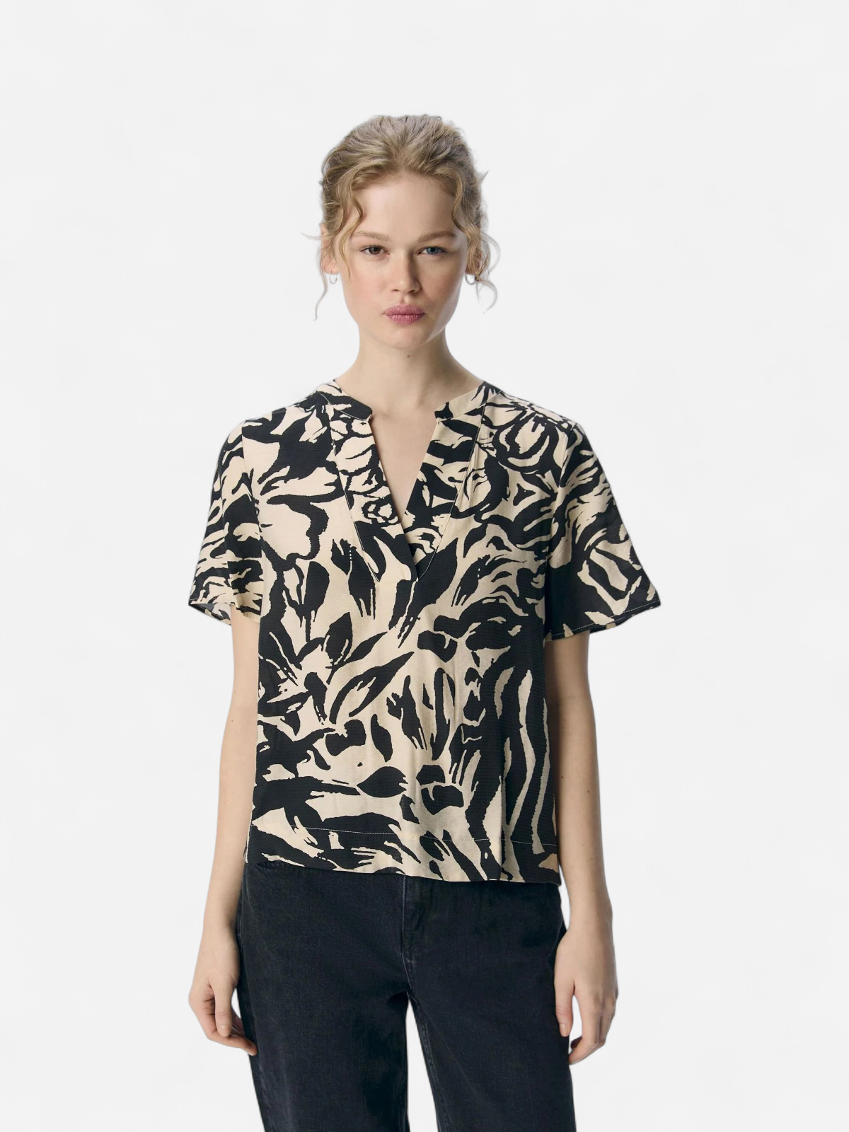 Object naisten toppi, OBJKARINA S/S RE V-NECK TOP Sandshell - Kekäle.fi