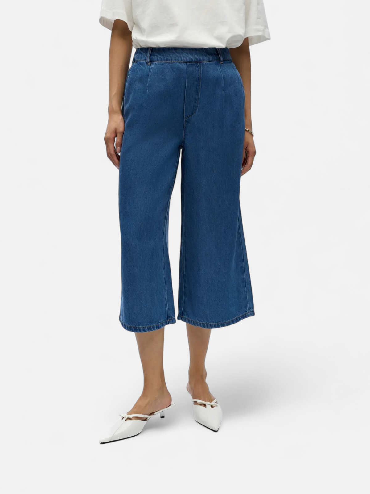 Object naisten housut OBJFrame MW Culotte Pant Noos, Medium Blue Denim - Kekäle.fi