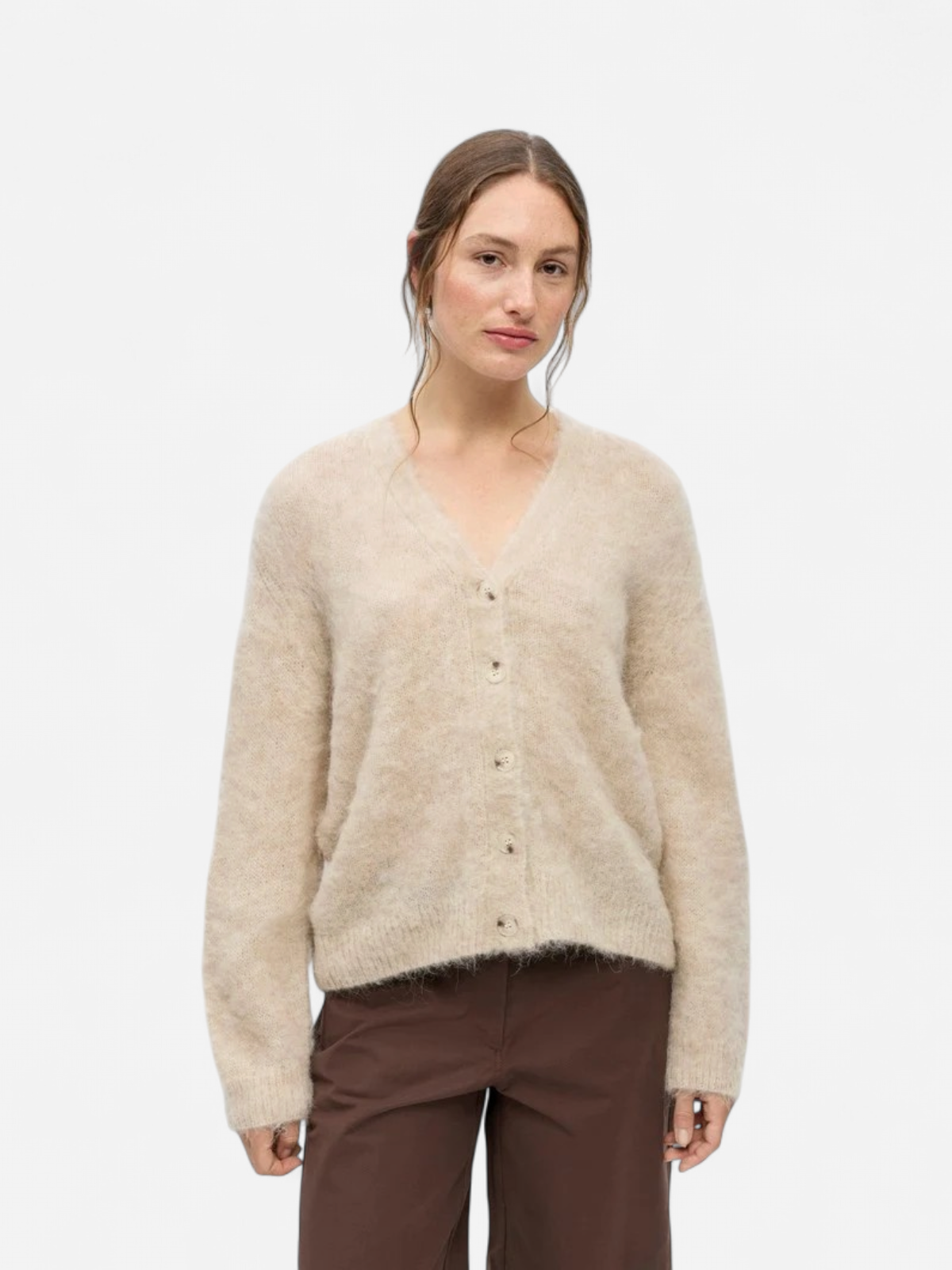 Object naisten neuletakki Harry L/S LO Knit Cardigan, Birch Melange - Kekäle.fi