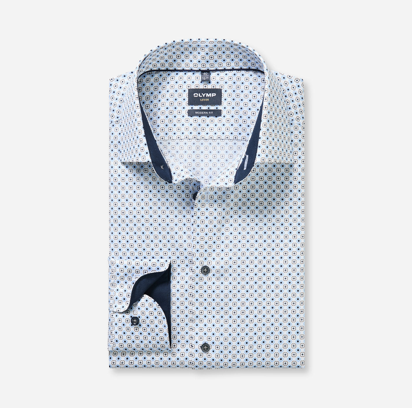 Olymp kauluspaita Luxor Modern Fit Microprinted, valkopohjainen kuosi